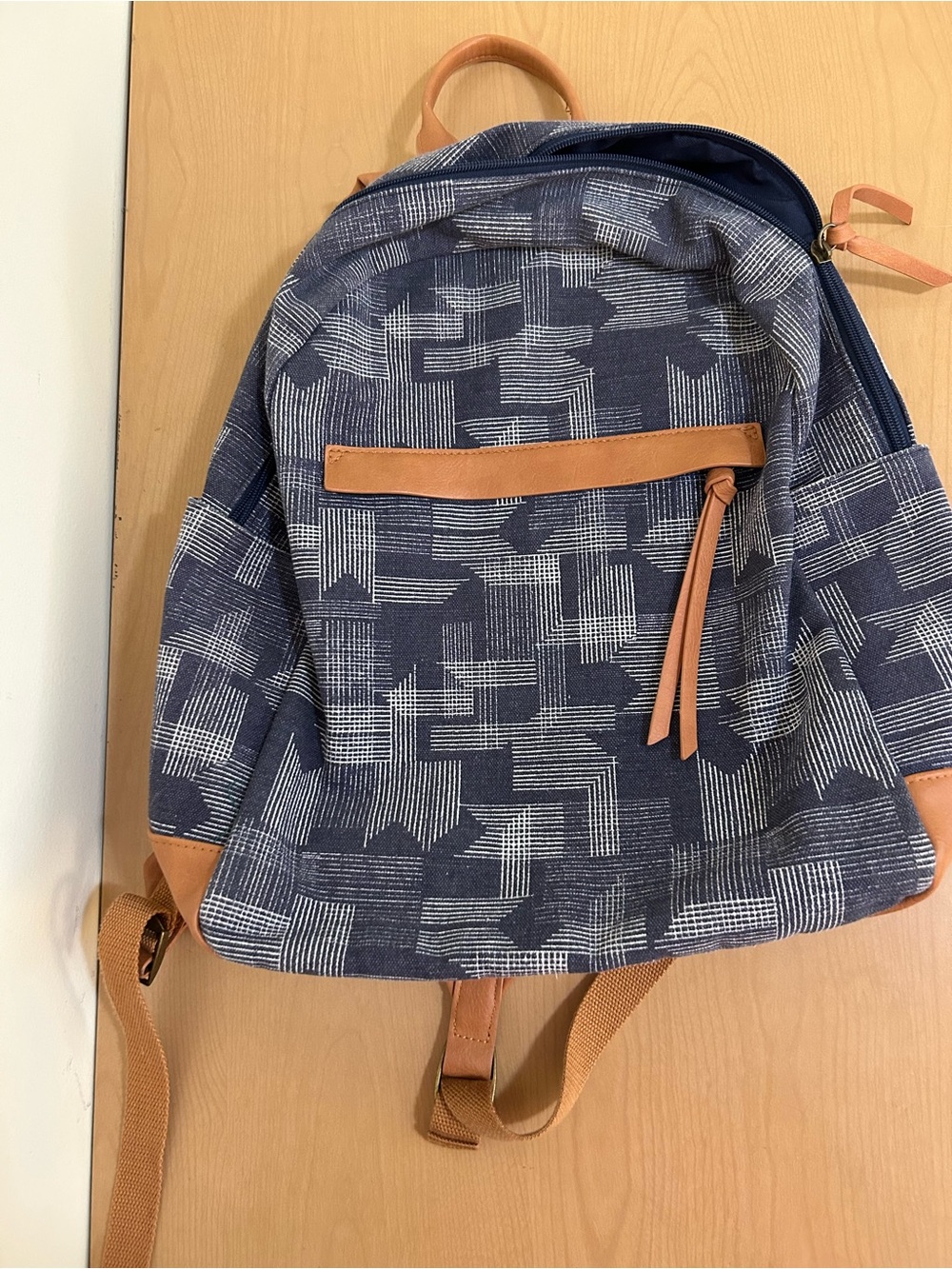 Universal Thread Navy Geometric Canvas Backpack with Tan Accents